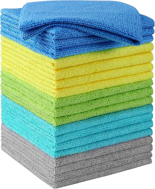 HOMEXCEL Microfiber Cleaning Cloths, 20 Pack Cleaning Rags - Lint Free & Scratch-Free Microfiber Towels for Cars, House & Kitchen, Absorbent Cleaning Towels, Multi-Color, 11.5 x 11.5 Inch
