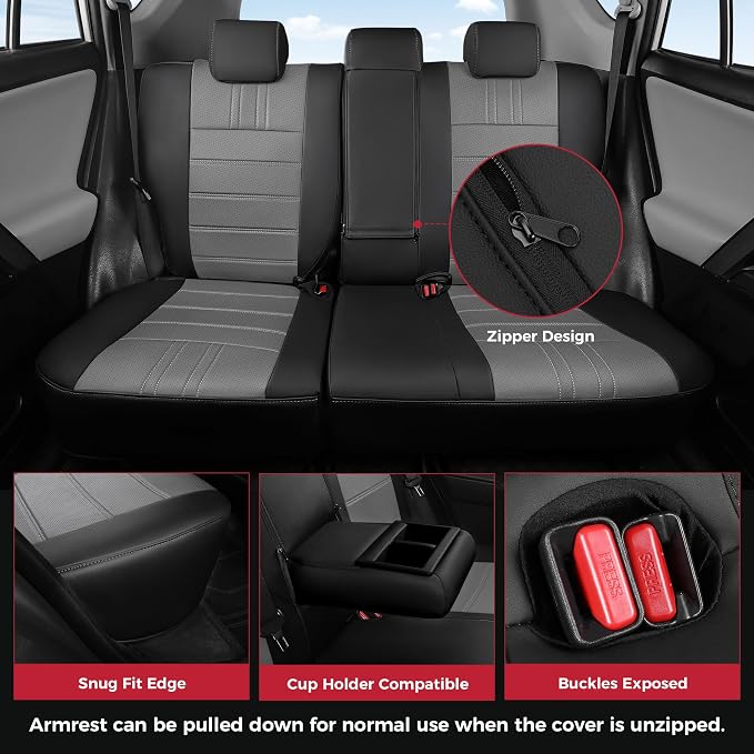 FREESOO RAV4 Seat Covers Full Set Custom Fit for Toyota Rav4 XLE,Platinum, Limited 2013-2018 & SE 2016-2018, Faux Leather Car Seat Cover, Airbag Compatible, Black Gray
