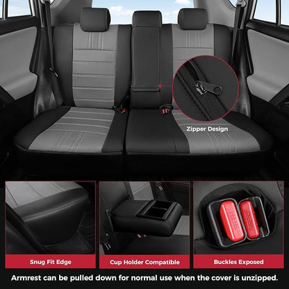 FREESOO RAV4 Seat Covers Full Set Custom Fit for Toyota Rav4 XLE,Platinum, Limited 2013-2018 & SE 2016-2018, Faux Leather Car Seat Cover, Airbag Compatible, Black Gray