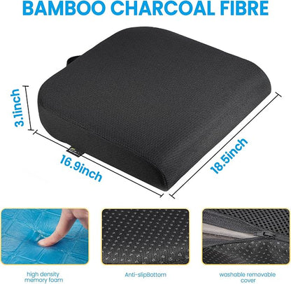 Gilbins Gel Seat Cushion - Memory Foam Cushion for Office Chair, Car Seat, and Wheelchair - Ergonomic Gel-Infused Cushion for Tailbone Support,and Lower Back Comfort - Portable & Washable