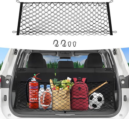 Canvcle Trunk Cargo Net for 2020-2026 Toyota Highlander Accessories Envelope Style Mesh Trunk Net Organizer and Storage Stretchable Adjustable Elastic Nylon Rear Cargo Netting with Hooks