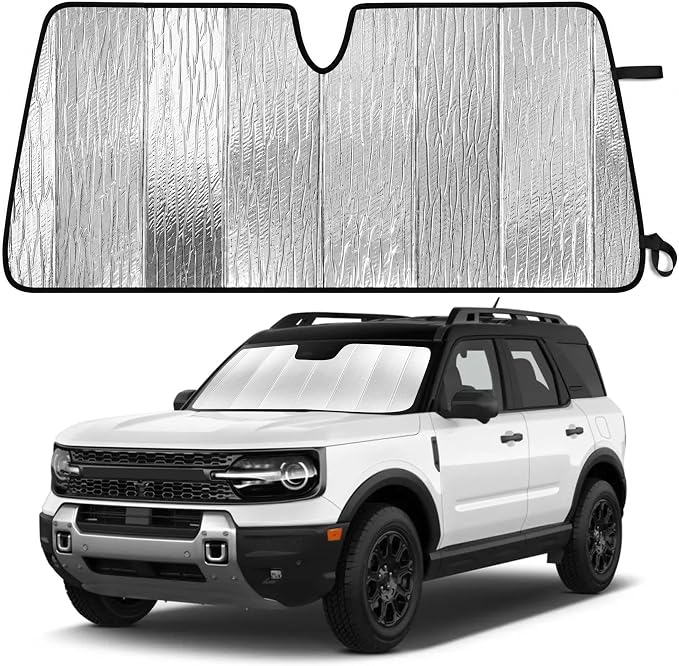 EcoNour Accordion Foldable Windshield Sun Shade Fit for Ford Bronco Sport 2021-2023 2024 2025 Sunshade, Front Car Window Shades Sun Visor, Blocks UV Rays & Heat, Car Accessories