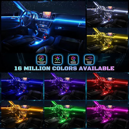 Car LED Interior Strip Light- Wireless Bluetooth APP Control, Multicolor RGB 5 in 1 with 236 inches Fiber Optic Ambient Lighting Kits, 16 Million Colors Sound Active Neon Led Lights Strip for Car