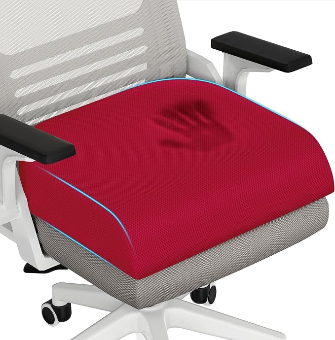 TranquilRelax 2XL Seat Cushion, Memory Foam Cushion for Long Sitting Hours on Office Chair, Car Seat, Non-Slip Chair Pad for Sciatica, Coccyx, Tailbone Pain Relief & Post-Surgery Recovery (Red)