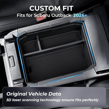 Double Layer Center Console Organizer Tray Storage Box for Subaru Outback, Interior Accessories Armrest Insert Tray for 2026 Outback, Black