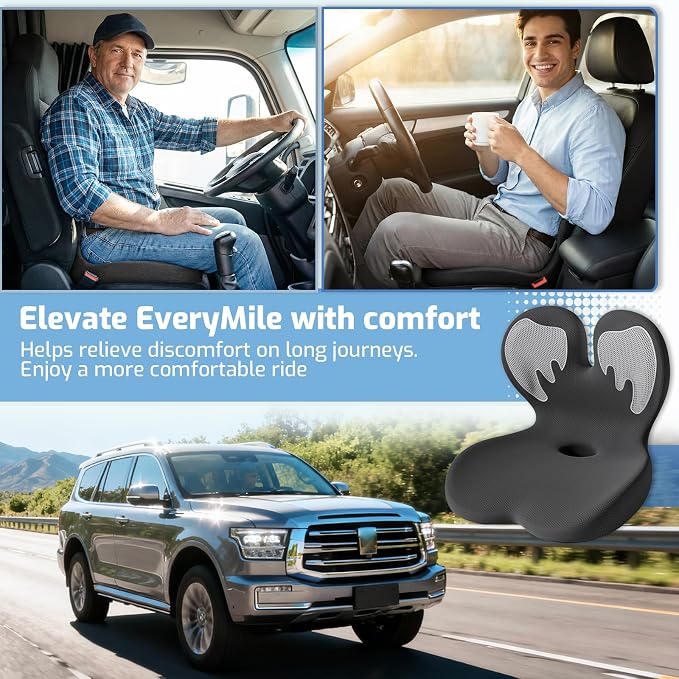 Memory Foam Seat Cushion,Orthopedic Ergonomic Seat Cushions for Tailbone,Sciatica, and Back Pressure Relief,L-Shaped Design & Adjustable Strap,Lumbar Support Pillow for Office,Car,Desk Chair