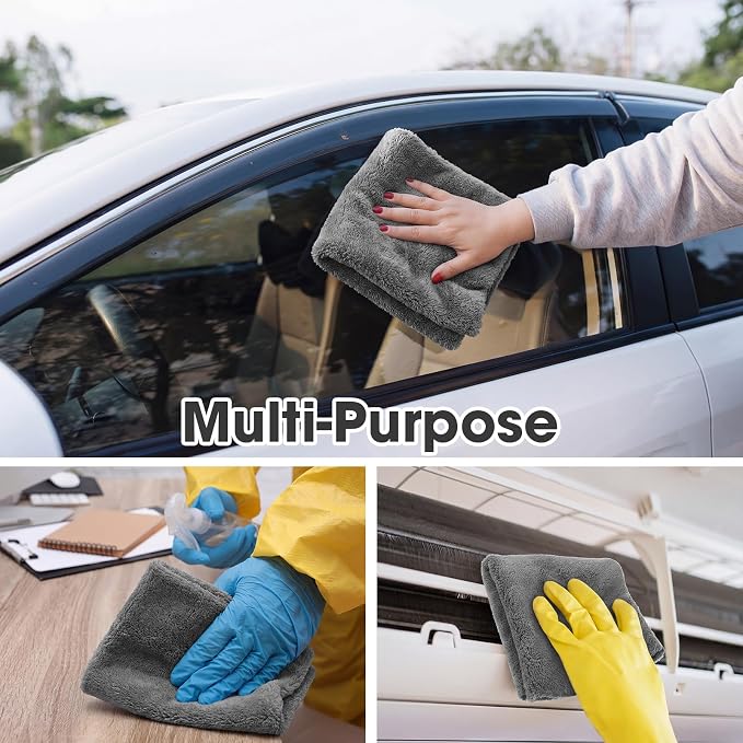 Shimeyao 30 Pcs 12.5 × 12.5 Inch Edgeless Microfiber Plush Towels for Cars Detailing Drying Wash Polishing Absorbent Cleaning Cloths, 500 GSM (Gray)
