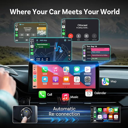 OTTOCAST Mini 2025 Wireless CarPlay & Android Auto 2-in-1 Adapter, Fast Stable Connection, Plug & Play for iPhone & Android Devices (Black)