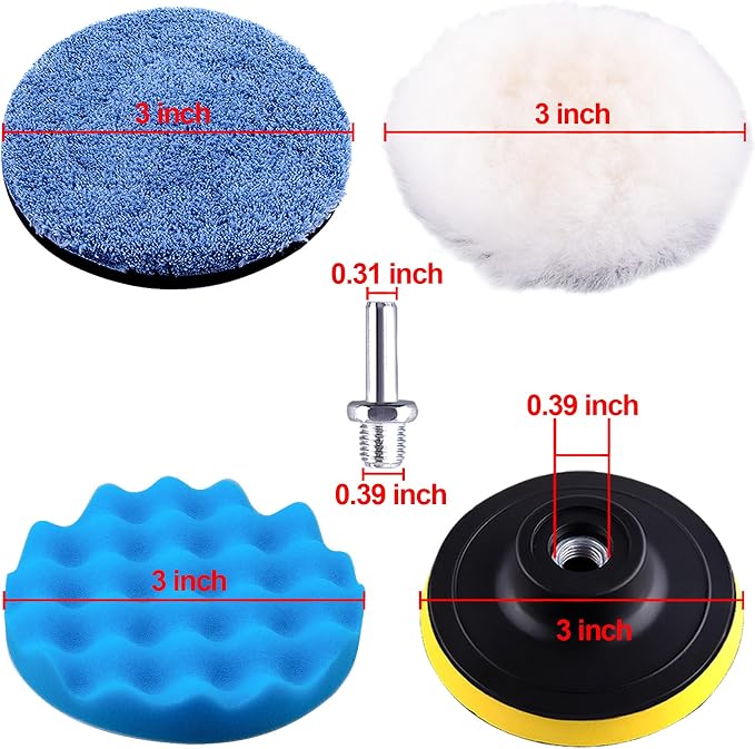 SIQUK 16 Pieces Buffing Pads 3 Inch Car Polishing Pad Kit Foam Polish Pads Wax Buffer Polisher Attachment for Drill