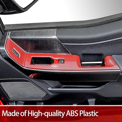 GZXinWei Interior Upgrade Accessories Door Armrest Window Control Switch Panel Trim Cover Sticker for 2021 2022 2023 2024 2025 2026 Ford F150 Red Carbon Fiber Grain