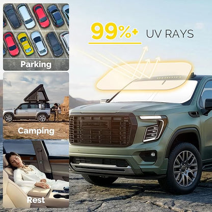 Windshield Sun Shade Compatible with 2019-2025 2026 Chevy Silverado GMC Sierra 1500 2500 3500 Accessories Sun Visor for Front Window Sun Shade Cover Foldable Blocks UV Rays Keep Car Cooler