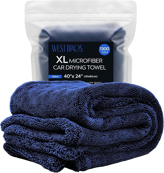 XL Car Drying Towel, 1300 GSM Professional Car Towel with Double Twisted Loop, Car Drying Towels Extra Large Super Absorbent, Microfiber Drying Towels for Cars, Trucks, SUVs - 40"x24", Navy