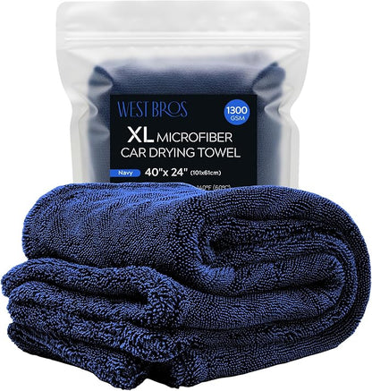 XL Car Drying Towel, 1300 GSM Professional Car Towel with Double Twisted Loop, Car Drying Towels Extra Large Super Absorbent, Microfiber Drying Towels for Cars, Trucks, SUVs - 40"x24", Navy