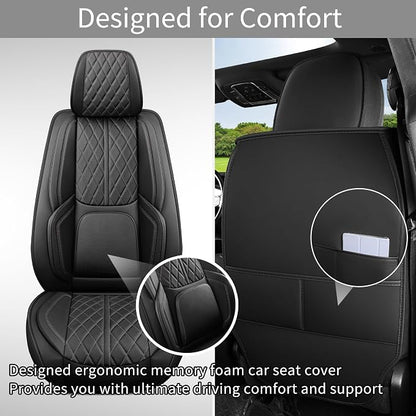 Custom Fit Chevy Silverado GMC Sierra 1500 2007-2026 2500/3500 HD Crew Cab Faux Leather Front Seat Covers - 2 Pack, Waterproof & Breathable Car Seat Protector for Truck, Black