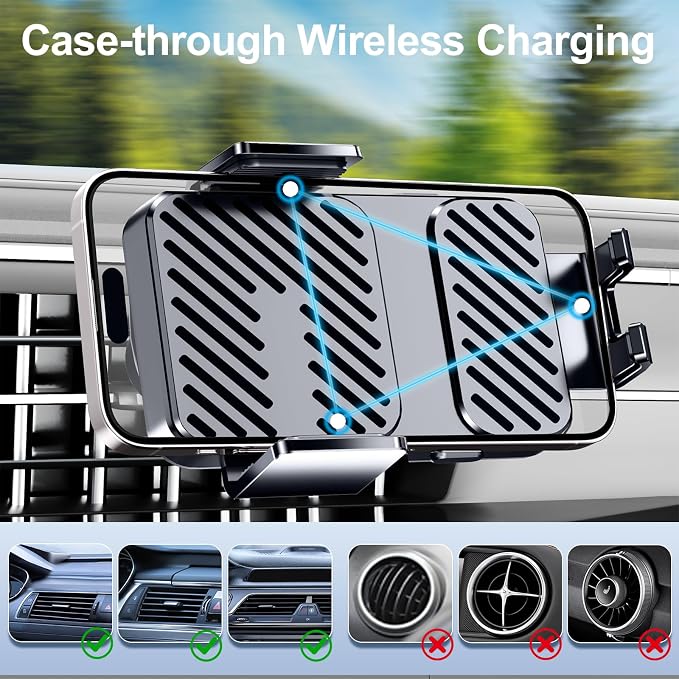 3 in 1 Wireless Car Charger, Phone Holders for Your Car 15W Fast Charging Auto Clamping, Car Phone Mount for iPhone 17 16 15 14 13 Mini Pro Max XR, Samsung Galaxy S25 Ultra S24 S23 S22 S21