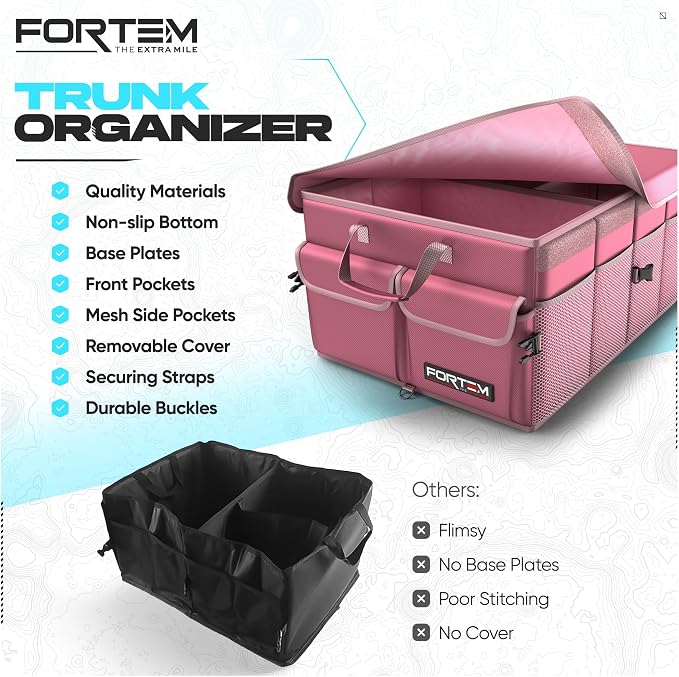 FORTEM Trunk Organizer For SUV Car Trunk Organizer, Foldable Storage, Car Accessories for Women Men, Collapsible Bag, 600D Oxford, Non Slip Bottom, Straps, Soft Cover (65L)