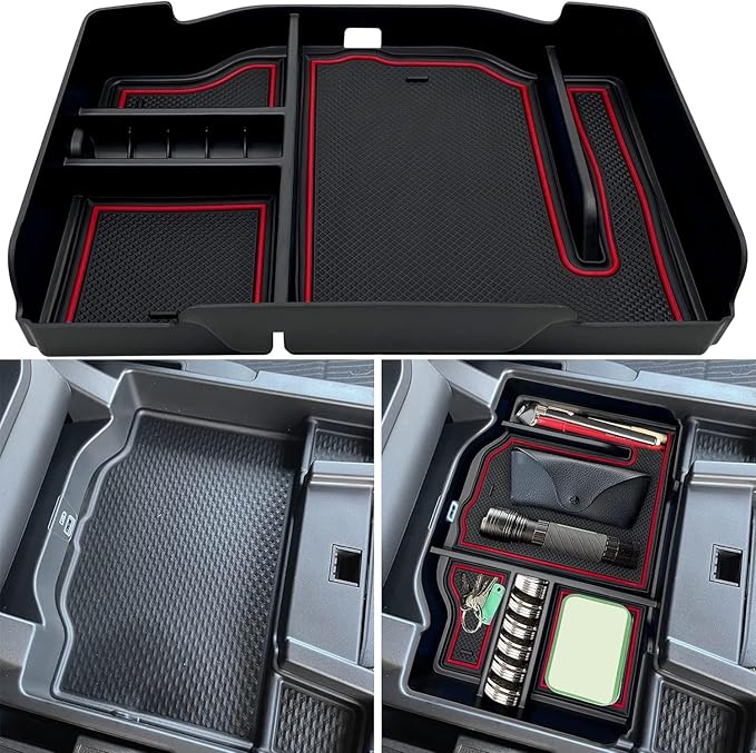 Center Console Organizer fits for Dodge RAM 2026 2025 2024 2023 2022 2021 2020 2019 1500 2500 3500 Accessories Interior Storage Box Armrest Storage Tray (Red)