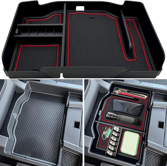 Center Console Organizer fits for Dodge RAM 2026 2025 2024 2023 2022 2021 2020 2019 1500 2500 3500 Accessories Interior Storage Box Armrest Storage Tray (Red)