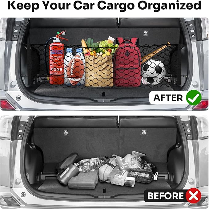 Canvcle Trunk Cargo Net for 2013-2018 Toyota RAV4 Accessories Envelope Style Mesh Trunk Net Organizer and Storage Stretchable Adjustable Elastic Nylon Rear Cargo Netting with Hooks