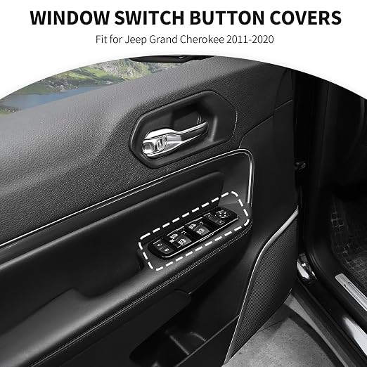 JeCar Window Lift Switch Button Trim Cover Kit Fit for Jeep Grand Cherokee 2011-2020 & Cherokee 2014-2020, Glossy Black