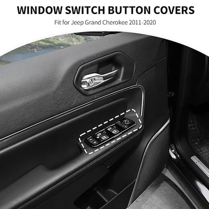 JeCar Window Lift Switch Button Trim Cover Kit Fit for Jeep Grand Cherokee 2011-2020 & Cherokee 2014-2020, Glossy Black