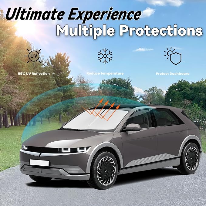Windshield Sun Shade for Hyundai Ioniq 5 2022 2023 2024 2025, Car Front Window Sunshade with 240T Sun Visor Protector Blocks UV Rays Heat Sun Shield Accessories