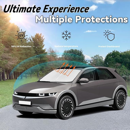 Windshield Sun Shade for Hyundai Ioniq 5 2022 2023 2024 2025, Car Front Window Sunshade with 240T Sun Visor Protector Blocks UV Rays Heat Sun Shield Accessories