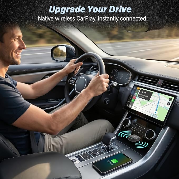 Wireless CarPlay Adapter for Apple iPhone - Convert Wired to Wireless Car Play, Mini & Gold-Plated Connector, A8 Chip, Quick Auto Connect, USB A/C Plug and Play, for iPhone iOS 10+ & Cars from 2016+