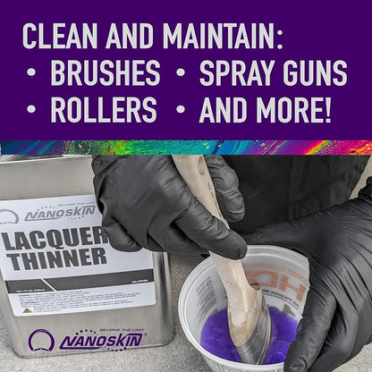 Nanoskin LACQUER THINNER 1 Gallon - Professional Strength, General Purpose, Medium-Dry Lacquer Thinner | Thins Clear and Pigmented Lacquers and Epoxies | Cleans Sprayers, Tools, Brushes and Equipment