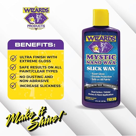 Wizards Mystic Nano Car Wax Polish - Protects and Provides Extreme Gloss and Slickness - Safe For All Paint and Clear Types Car Polishing Compound - For Both Machine and Hand Use - 8 oz
