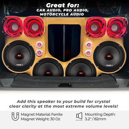DS18 PRO-X8.4BM Loudspeaker - 8", Midrange, Red Aluminum Bullet, 550W Max, 275W RMS, 4 Ohms - Premium Quality Audio Door Speakers for Car or Truck Stereo Sound System (1 Speaker)