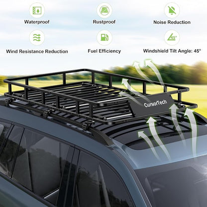 Roof Basket 64" x 39" Heavy Duty Roof Rack Cargo Basket 300 lbs Capacity Steel Rooftop Cargo Carrier Luggage Holder Rack for SUV Truck Car Travel Camping Storage