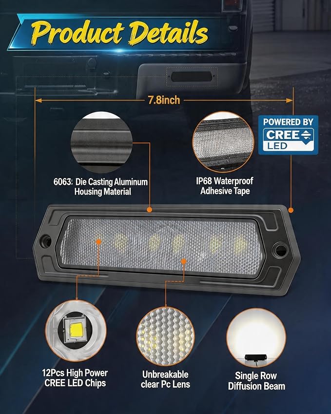Flush Mount LED Pods 120W CREE LED Light Pods 7 Inch LED Pods | 2PCS Flush Mount LED Light Bar Off Road Lights Reverse Lights Backup Lights Rear Bumper Lights Driving Lights for Truck SUV