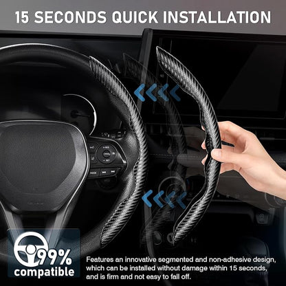 Cartist Carbon Fiber Steering Wheel Cover - Anti-Slip, Steering Wheel Cover for Men/Women - Durable, Universal Car Accessory (Black)