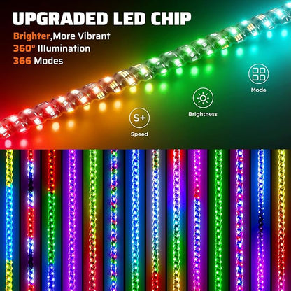 Ehaho 1 PC 3FT Whip Lights with Spring Base, APP & Remote Control Led Whip Lights for Side by Side, Spiral RGB Chasing Lighted Whips with Rocker Switch, Music Led Whips for UTV ATV RZR SXS Can-Am