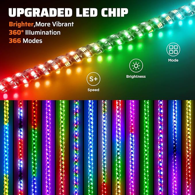Ehaho 1 PC 6FT Whip Lights with Spring Base, APP & Remote Control Led Whip Lights for Side by Side, Spiral RGB Chasing Lighted Whips with Rocker Switch, Music Led Whips for UTV ATV RZR SXS Can-Am