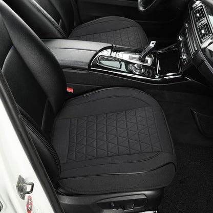 West Llama Linen Front Car Seat Cover Protector Anti-Slip Bottom Seat Cover Fits 95% of Vehicles,Wrapping Around The Bottom,Triangular Pattern(Black-2Pcs)