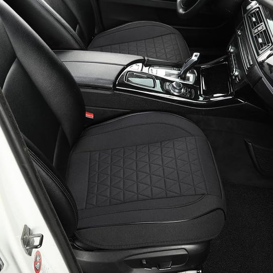 West Llama Linen Front Car Seat Cover Protector Anti-Slip Bottom Seat Cover Fits 95% of Vehicles,Wrapping Around The Bottom,Triangular Pattern(Black-2Pcs)