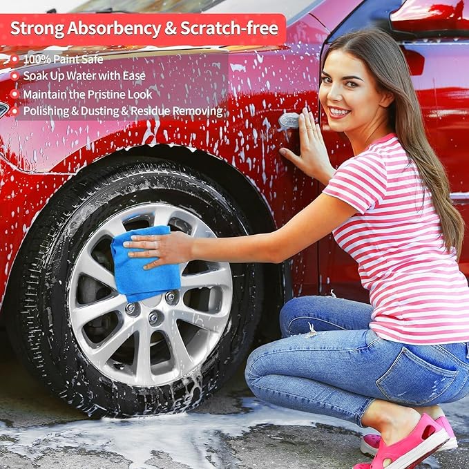 Microfiber Cleaning Cloth, 200 Pack Blue Cleaning Rags Microfiber Towel Bulk Absorbent Lint-Free Wash Cloths, All-Purpose Towels for Cars, Shop, Automotive, Garage, Home & Kitchen