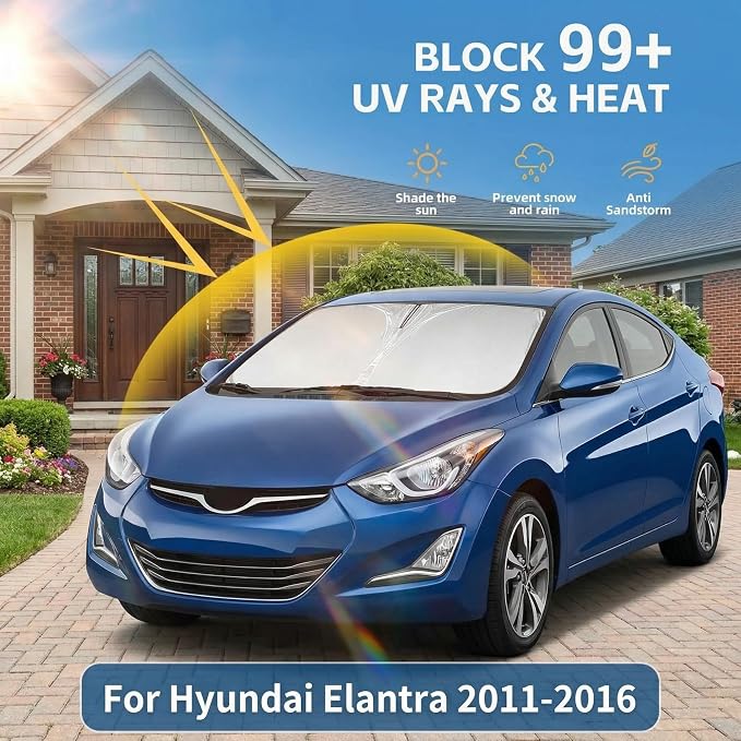 Windshield Sun Shade for Hyundai Elantra 2011-2016 Sunshade Front Window Shade Custom Fit Elantra Accessories Sun Visor Foldable Shade Blocks UV Rays Accessories