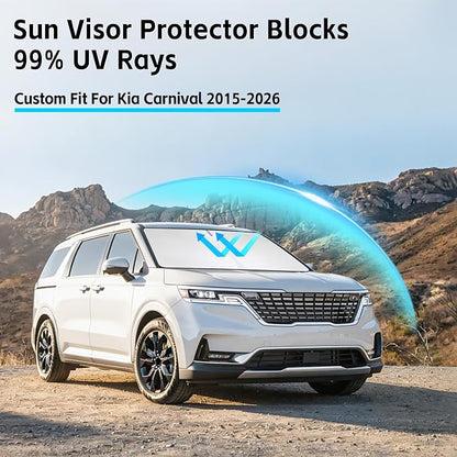 Windshield Sun Shade for Kia Carnival 2015-2026 Sunshade 300T Windshield Cover Protector Blocks UV Rays Custom Fit Carnival Front Window Shades Windshield Accessories Keep Cool Foldable