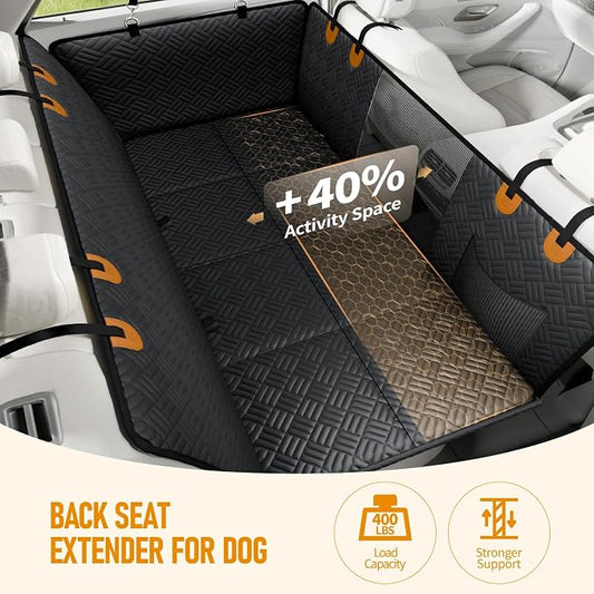 PROZAR Dog Car Seat Cover for Back Seat, Hard Bottom Back Seat Extender, Back Seat Pet Cover for Dogs - Supports 400lbs, Waterproof Heavy Duty Scratch Dog Hammock for Compact Cars/SUVs, 51in