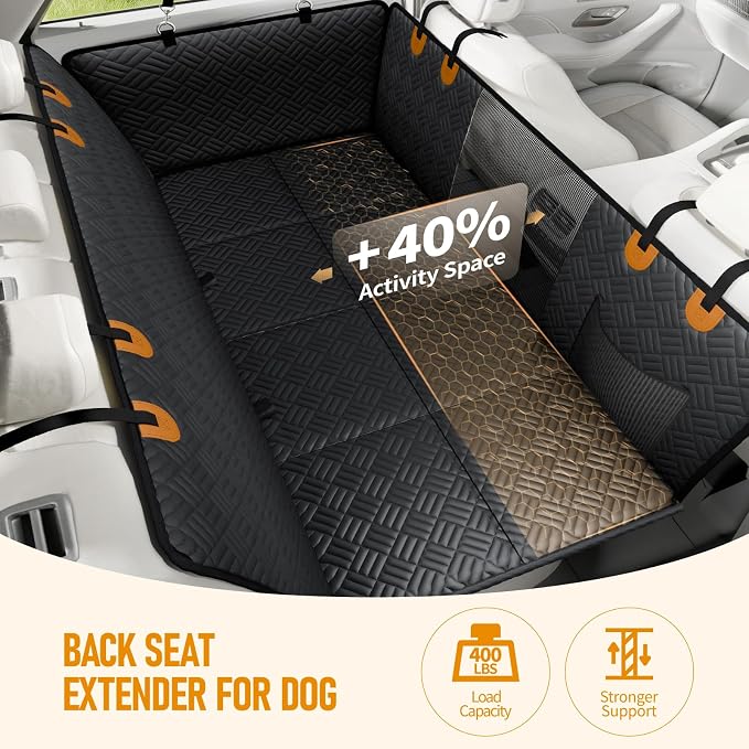 PROZAR Dog Car Seat Cover for Back Seat, Hard Bottom Back Seat Extender, Back Seat Pet Cover for Dogs - Supports 400lbs, Waterproof Heavy Duty Scratch Dog Hammock for Midsize SUVs & Trucks, 56in