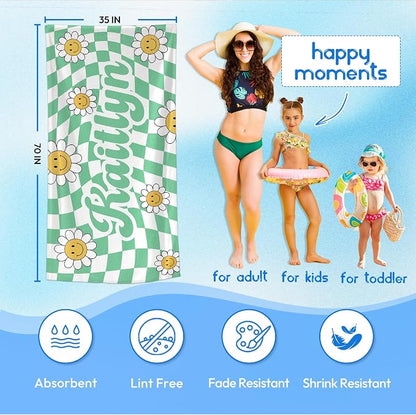 JML Personalized Beach Towel with Name, Custom Flower Beach Towel, Customized Microfiber Pool Towel, Quick Dry & Absorbent Swim Towel for Adult,Anniversary, Birthday, Summer Holiday,Vacation
