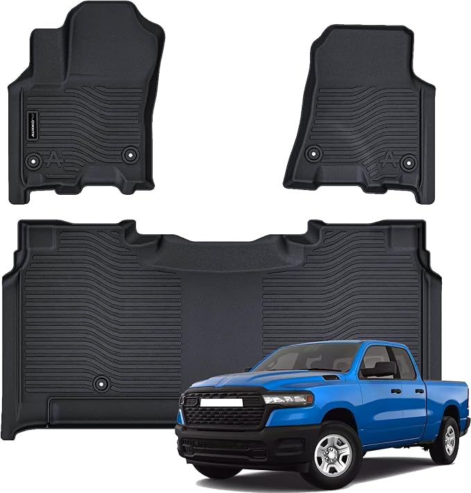 AUXKO All Weather Floor Mat Fit for 2025 2026 Dodge Ram 1500 Crew Cab 5 Seat 2nd Row Without Under Seat Storage Box TPE Liner Accessories All Season Guard Odorless Anti-Slip Black