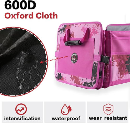 LIBZAKI Car Trunk Organizer,3 Compartments Big Trunk Storage, Large Capacity, Foldable, 95L Heavy Duty Storage Box for Car, SUV, Truck,Includes 26L Cooler Bag -Rose Red Camouflage