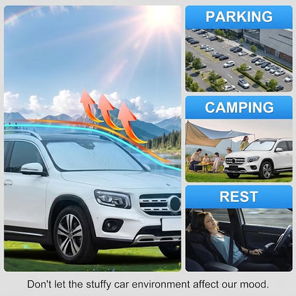 Custom Fit Windshield Sun Shade for Mercedes Benz GLB 2020-2026 | Custom Fit Windshield Cover, Blocks UV Rays, Double-Layer Heat Shield, Durable Frame, Easy Fold & Storage