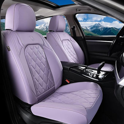 Coverado Car Seat Cover Front Seats, 2-Pack Luxury Faux Leather Seat Covers, Purple Car Seat Cover, Waterproof Car Seat Protectors, Driver Front Seat Cover Universal Fit for Most Cars, Purple