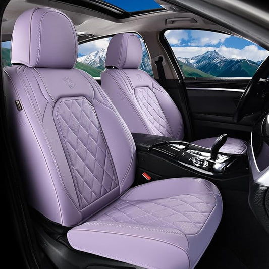 Coverado Car Seat Cover Front Seats, 2-Pack Luxury Faux Leather Seat Covers, Purple Car Seat Cover, Waterproof Car Seat Protectors, Driver Front Seat Cover Universal Fit for Most Cars, Purple