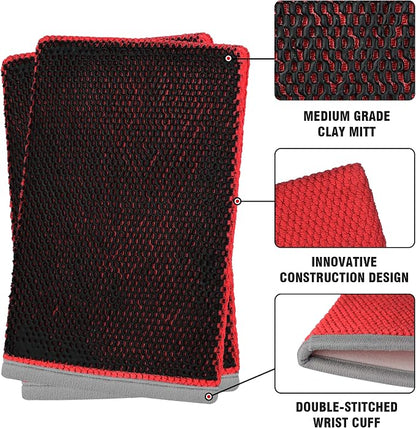 Tidy Monster 2 Pack Clay Bar Mitt for Car Detailing, Medium Grade Auto Magic Clay Towel, Scratch-Free and Paint Safe, for Cleaning Polishing Detailing Cars Paint, Glass, Wheels (Red)